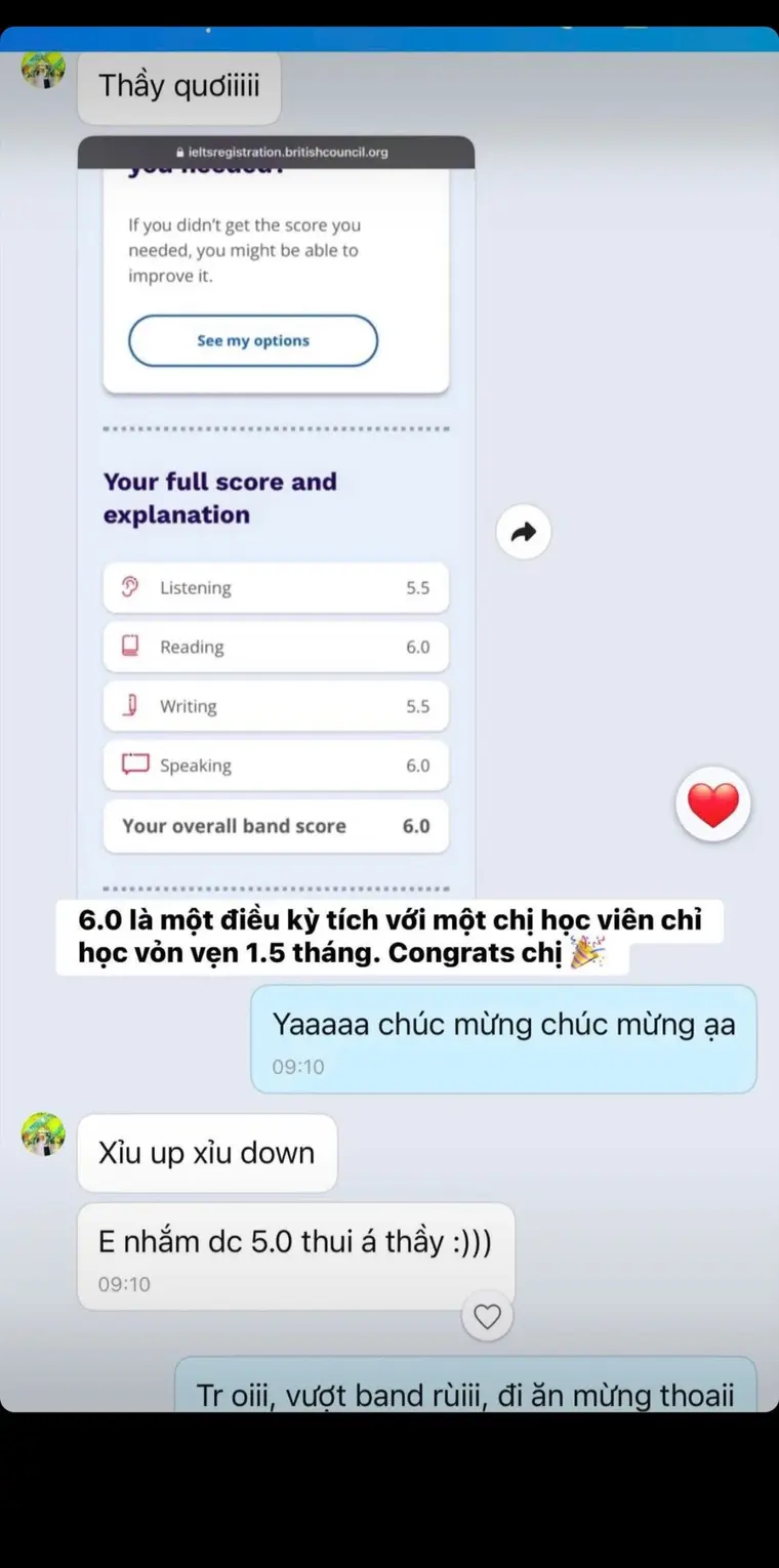 Phản hồi và kết quả IELTS 6.0 của học viên KC English Academy