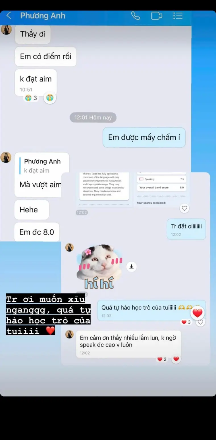Phản hồi và kết quả IELTS 8.0 của học viên KC English Academy