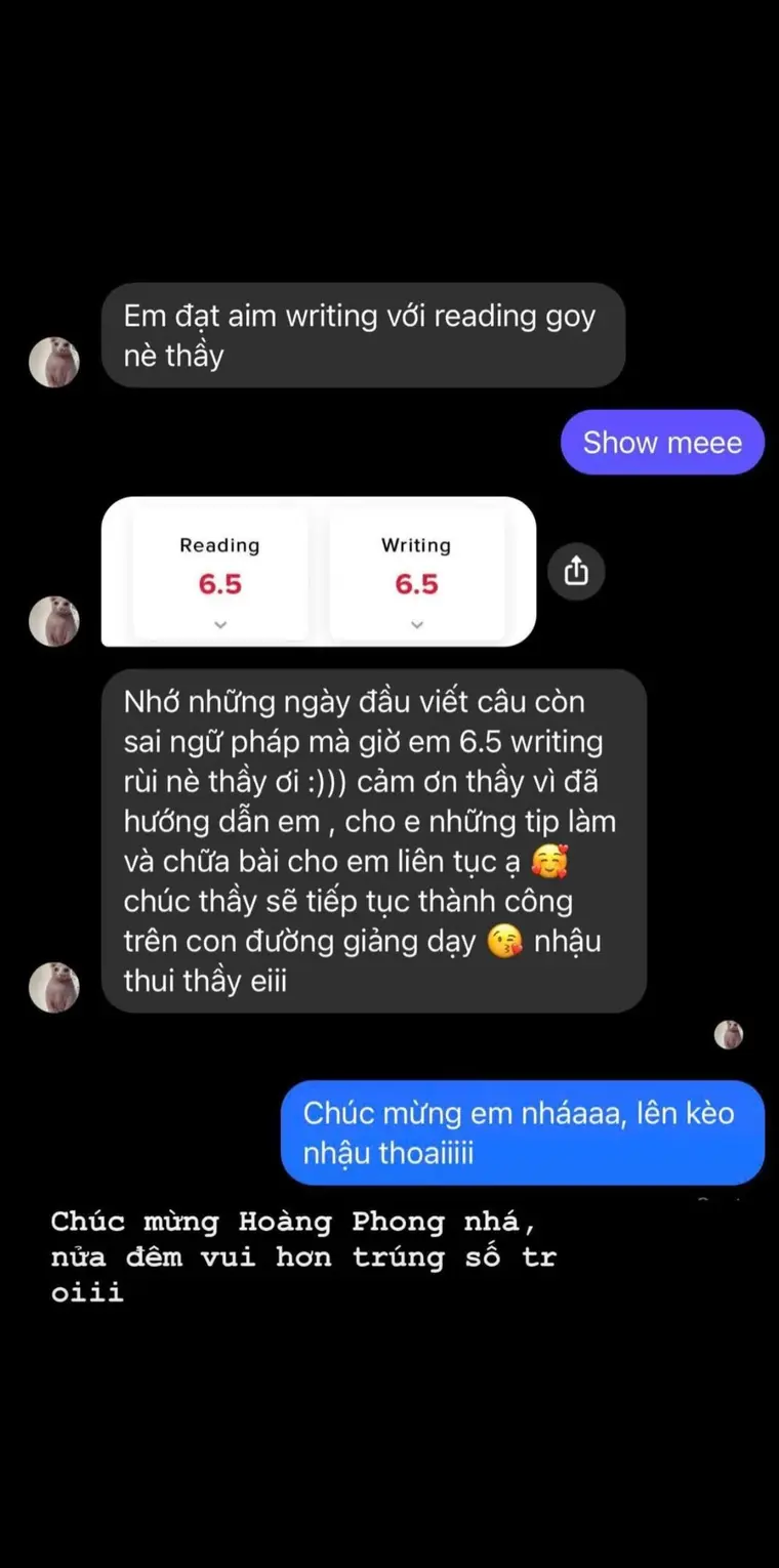 Phản hồi và kết quả Writing & Reading 6.5 của học viên KC English Academy